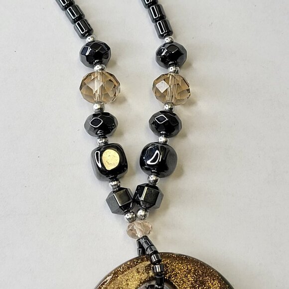 Hematite Necklace Murano Glass Rainbow Twirl Pendant - Picture 8 of 15